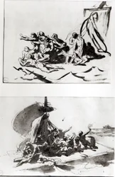 Dois esboços para a jangada da Medusa, c.1819 (caneta e tinta)